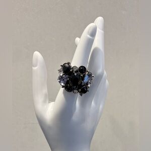 Statement Cocktail Ring Gunmetal Black Crystal Old Hollywood Glamour Scarf Slide